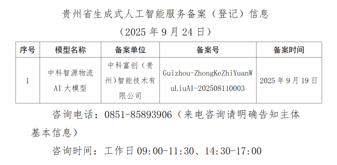 中科智源物流AI大模型成功备案!贵州人工智能产业添新引擎